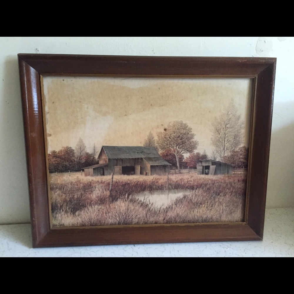 Barn Scene Gene Speck Distressed Print Wood Frame